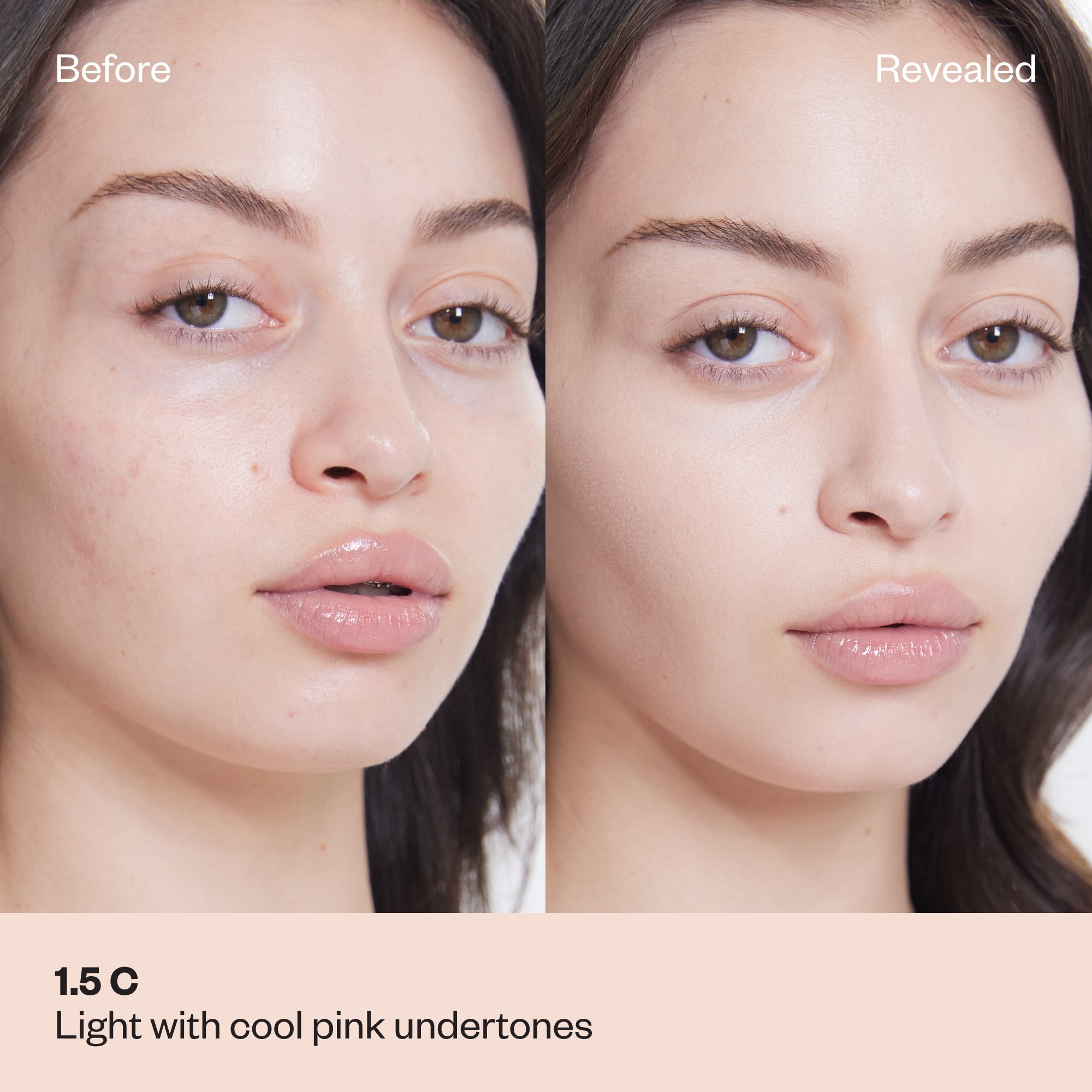 Kosas Mini Revealer Super Creamy + Brightening Concealer aangebracht in 1.5C (voor en na)