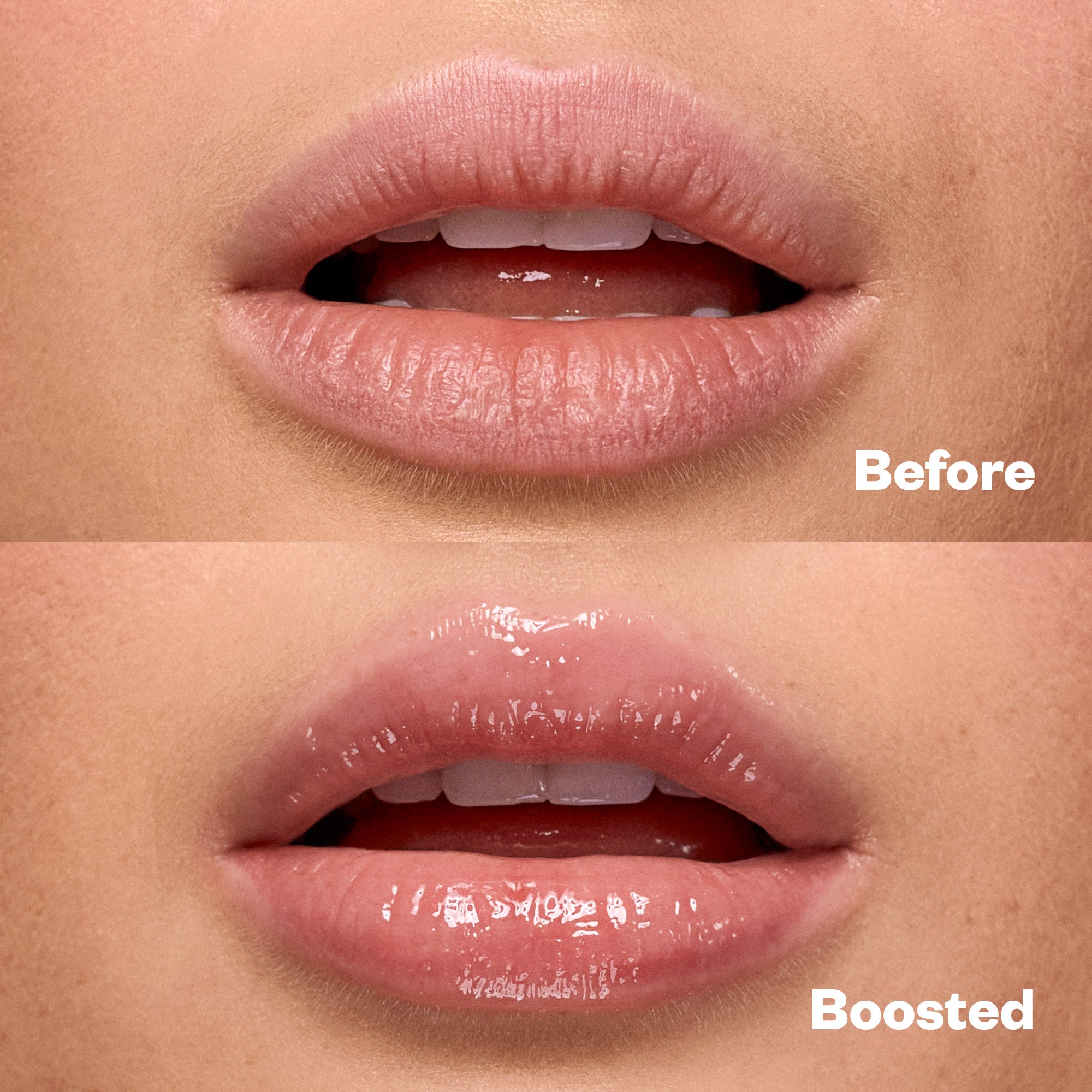 Kosas Plump + Juicy Lip Booster aangebracht (voor en na)