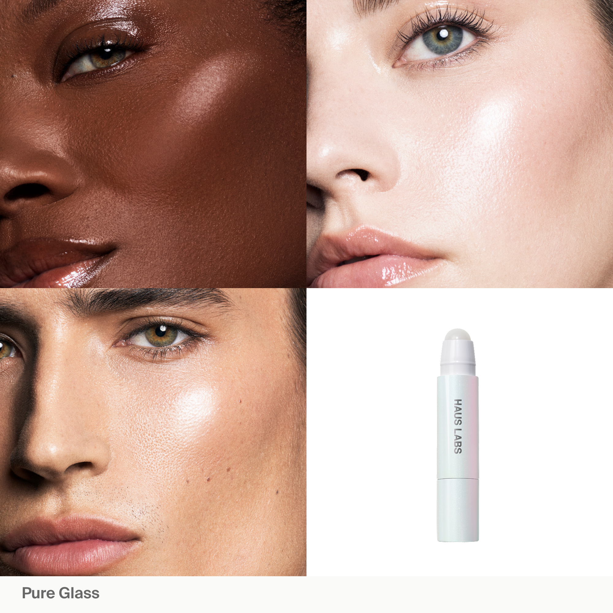 Haus Labs Bio-Radiant Glassy Highlighter Balm aangebracht in Pure Glass