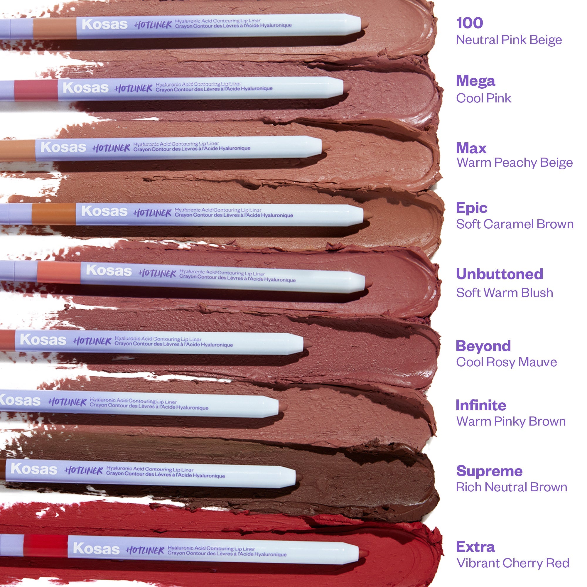 Swatches van Kosas Hotliner Hydrating Lip Liner