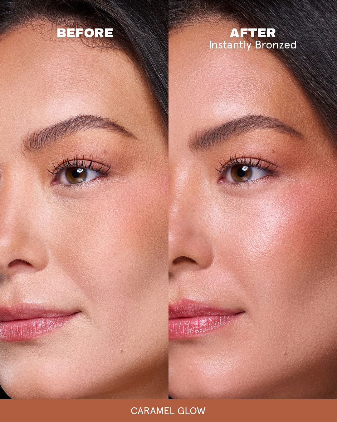 ONE/SIZE On 'Til Dawn Bronze Veil Setting Spray – Caramel Glow (voor en na)
