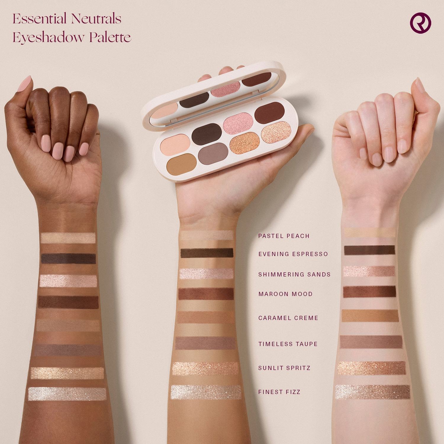 Swatch van Rare Beauty Essential Neutrals Eyeshadow Palette