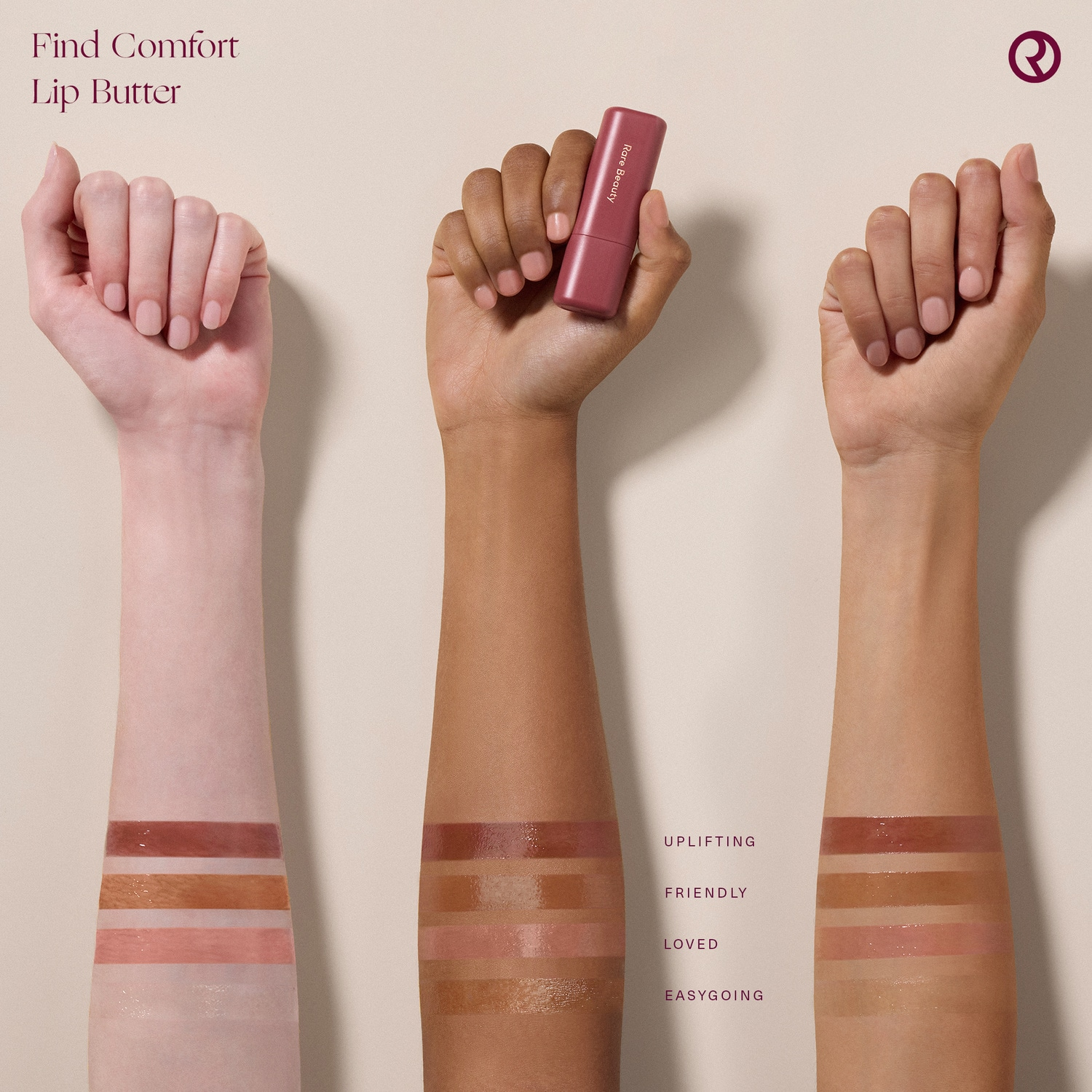 Swatch van Rare Beauty Find Comfort Lip Butter