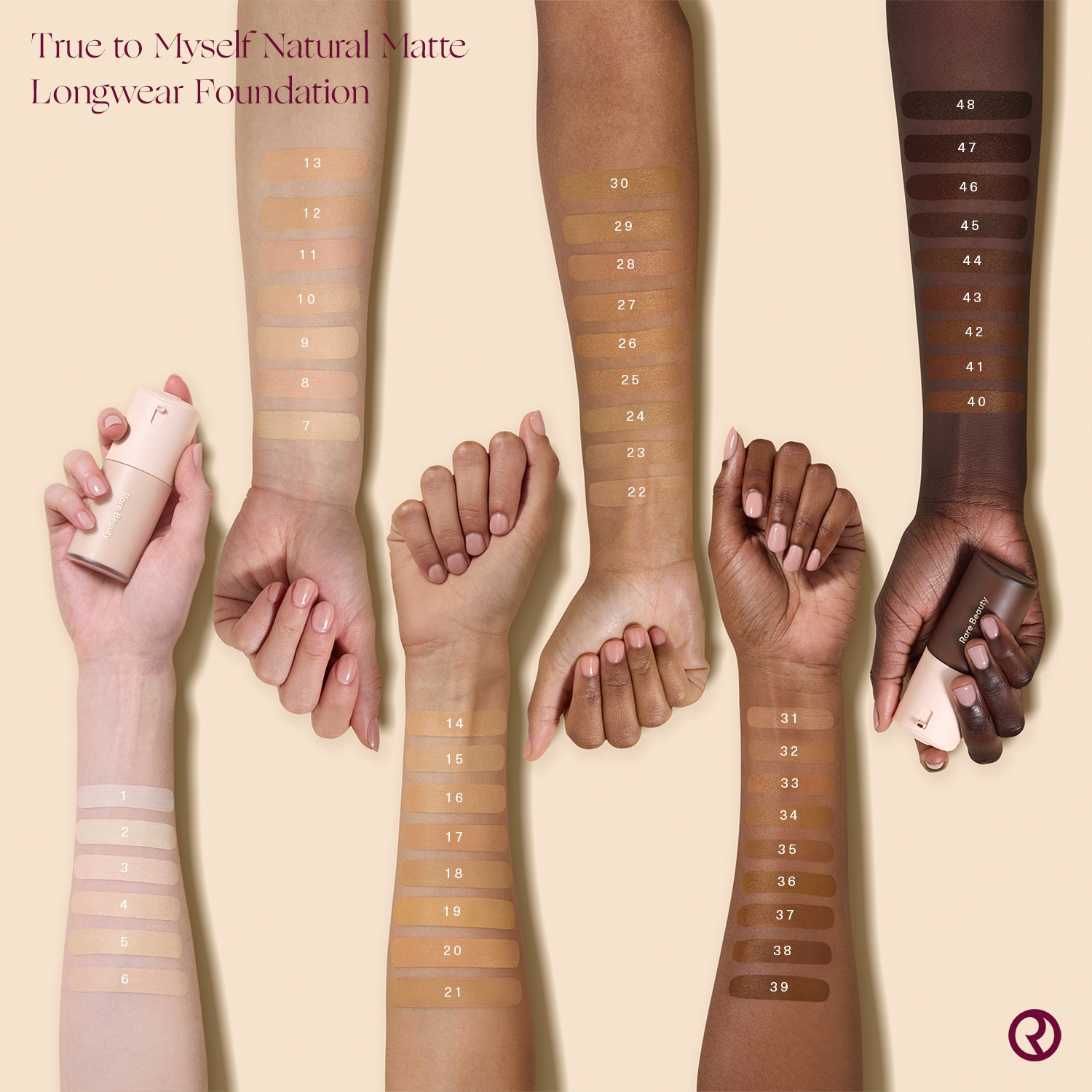 Swatch van Rare Beauty True to Myself Natural Matte Longwear Foundation